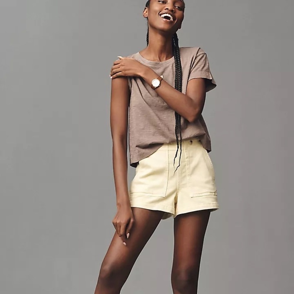 NWT Anthropologie Pilcro The Kit Regenerative Cotton Shorts Yellow 31